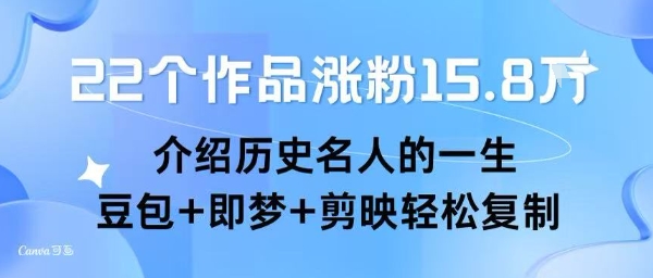 22个作品涨粉15.8W ，介绍历史名人的一生 ， 豆包+即梦+剪映轻松复制-87创业网