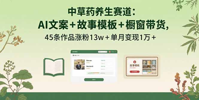 中草药养生赛道：AI文案+故事模板+橱带货，45条作品涨粉13w+单月变现1万+-87创业网
