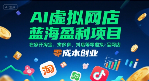 AI虚拟网店蓝海盈利项目，在家开淘宝、拼多多、抖店等虚拟品网店，零成本创业-87创业网