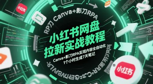 小红书网盘拉新实战教程，Canva+影刀RPA实现内容全自动化，1个小时生成7天笔记-87创业网