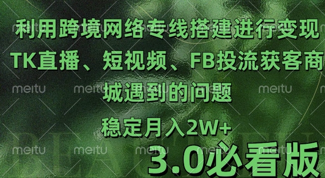 利用跨境电商网络及搭建TK直播、短视频、FB投流获客以及商城遇到的问题进行变现3.0必看版【揭秘】-87创业网