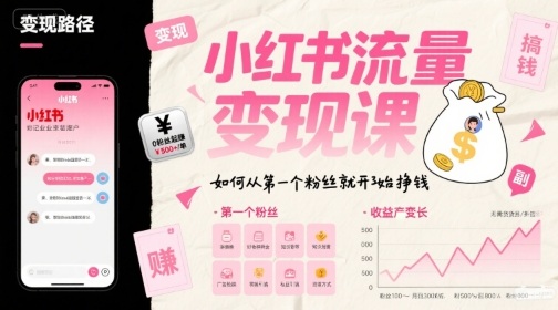 小红书流量变现课，如何从第一个粉丝就开始挣钱-87创业网