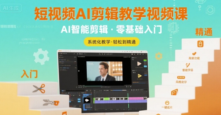 短视频AI剪辑教学视频课，入门到精通-87创业网