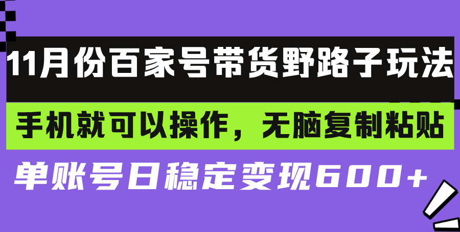 百家号带货野路子玩法 手机就可以操作，无脑复制粘贴 单账号日稳定变现…-87创业网