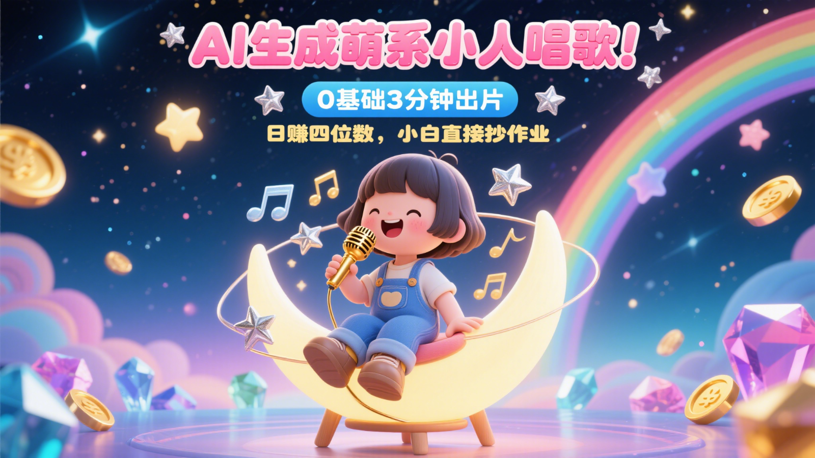 AI生成萌系小人唱歌！0基础3分钟出片，28个作品涨粉9万，日赚四位数，小白直接抄作业-87创业网