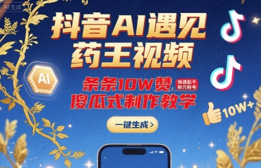 抖音AI遇见药王视频，条条10W赞，快速起千粉万粉号，傻瓜式制作教学-87创业网