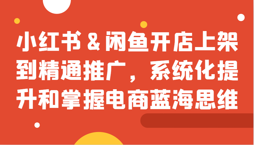 小红书&闲鱼开店上架到精通推广，系统化提升和掌握电商蓝海思维-87创业网