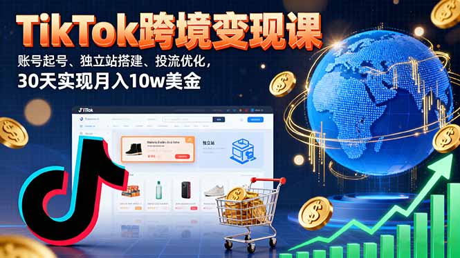 TikTok跨境变现课：账号起号、独立站搭建、投流优化，30天实现月入10w美金-87创业网