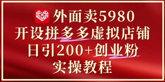 外面卖5980开设拼多多虚拟店铺：单日引流200+创业付费粉实战教程-87创业网