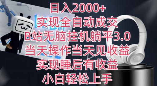 日入2000+，实现全自动成交，B站无脑挂机躺平3.0，当天操作当天见收益，实现睡后有收益【揭秘】-87创业网