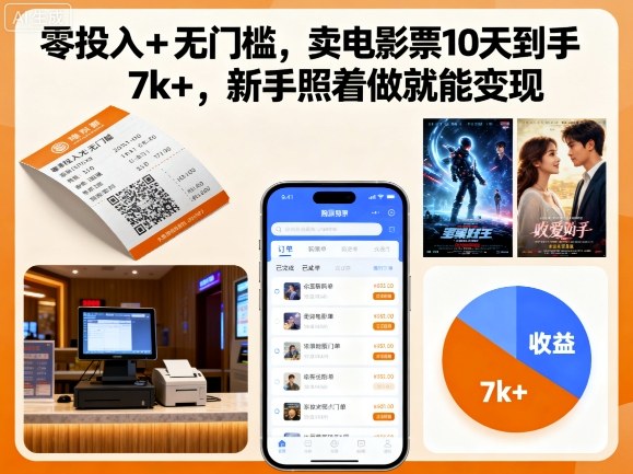 零投入+无门槛，卖电影票10天到手7k+，新手照着做就能变现【揭秘】-87创业网