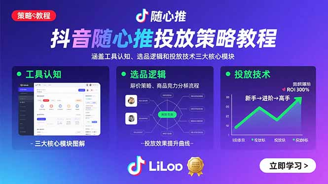 抖音随心推投放策略教程：涵盖工具认知、选品逻辑和投放技术三大核心模块-87创业网