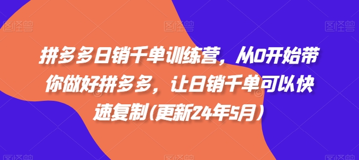 拼多多日销千单训练营，从0开始带你做好拼多多，让日销千单可以快速复制(更新24年8月)-87创业网