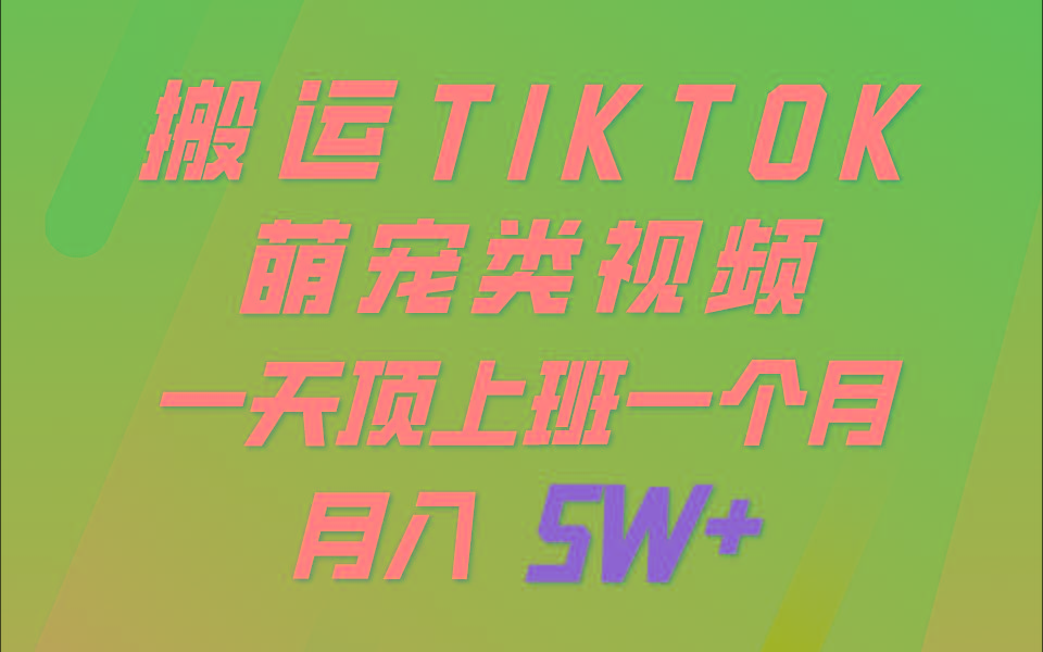 一键搬运TIKTOK萌宠类视频，一部手机即可操作，所有平台均可发布 轻松月入5W+-87创业网