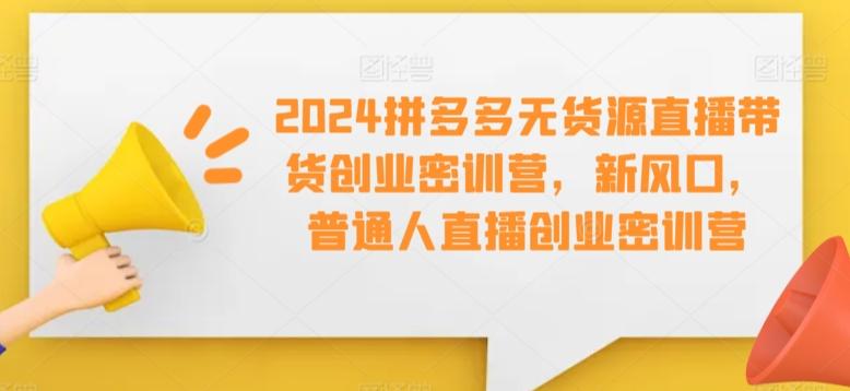 2024拼多多无货源直播带货创业密训营，新风口，普通人直播创业密训营-87创业网