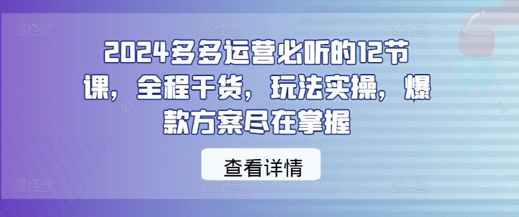 2024多多运营必听的12节课，全程干货，玩法实操，爆款方案尽在掌握-87创业网