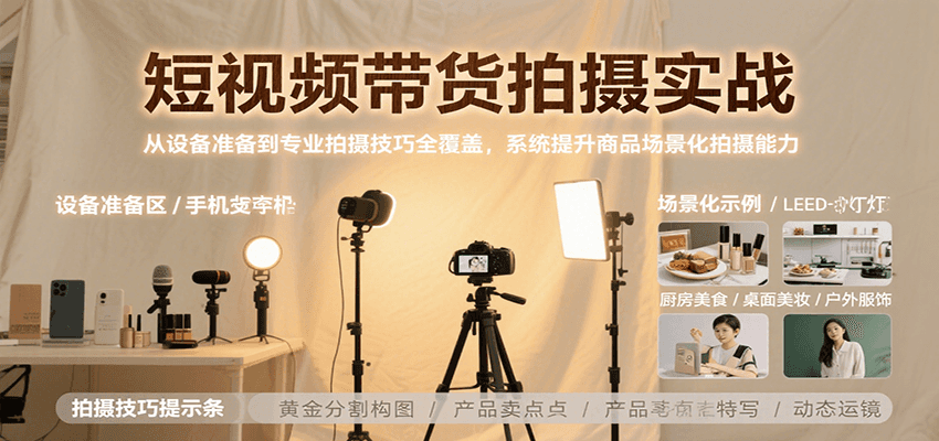 短视频带货拍摄实战，从设备准备到专业拍摄技巧全覆盖，系统提升商品场景化拍摄能力-87创业网