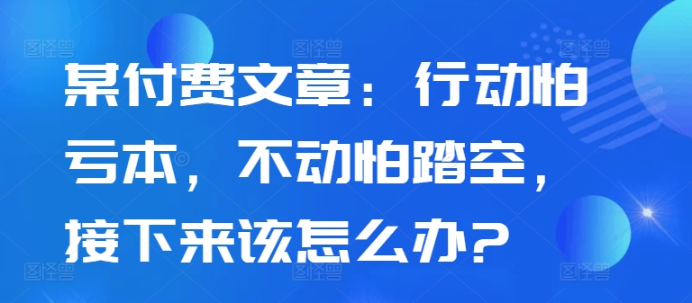 某付费文章：行动怕亏本，不动怕踏空，接下来该怎么办?-87创业网