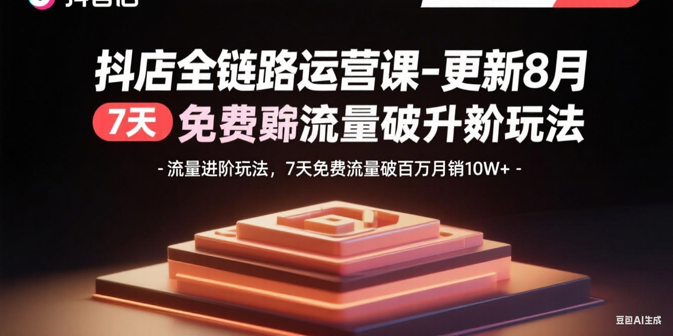 抖店全链路运营课-更新8月：流量进阶玩法，7天免费流量破百万月销10W+-87创业网