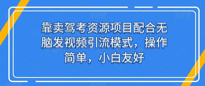 靠卖驾考资源项目配合无脑发视频引流模式，操作简单，小白友好【揭秘】-87创业网