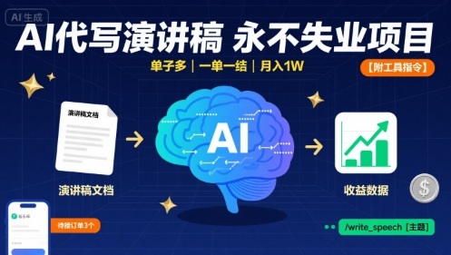 AI代写演讲稿，永不失业项目，单子多，一单一结，月入1W【附工具指令】-87创业网