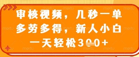 审核视频，几秒一单，多劳多得，新人小白一天轻松3张【揭秘】-87创业网