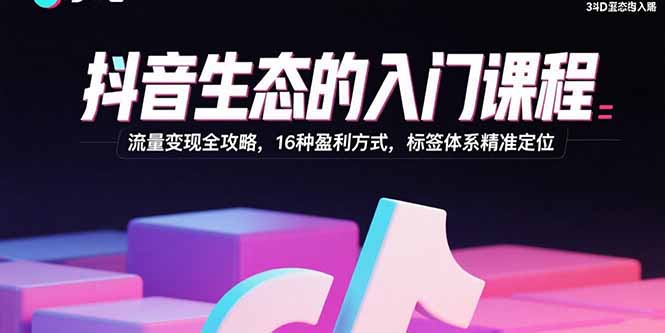 抖音生态的入门课程：流量变现全攻略，16种盈利方式，标签体系精准定位-87创业网