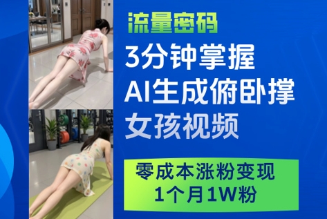 3分钟掌握AI生成俯卧撑女孩视频，零成本涨粉变现，1个月1W粉-87创业网