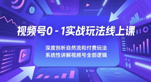 视频号0-1实战玩法线上课，深度剖析自然流和付费玩法，统性讲解视频号全部逻辑-87创业网