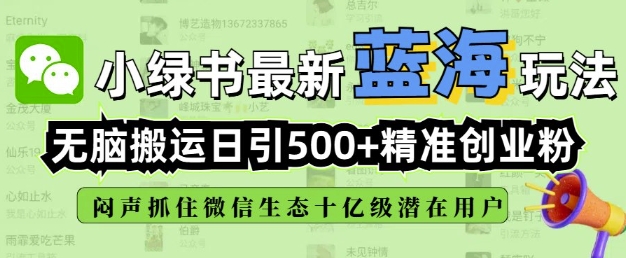 小绿书无脑搬运引流，全自动日引500精准创业粉，微信生态内又一个闷声发财的机会-87创业网