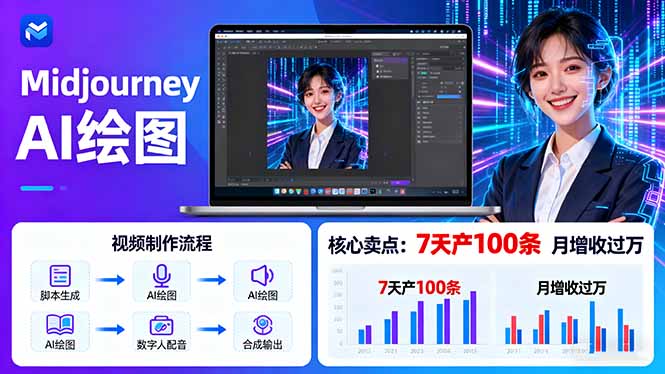 AI绘图照片开口说话视频制作：Midjourney+数字人，7天产100条月增收过万-87创业网