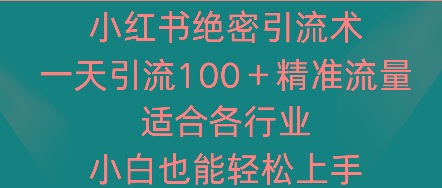 小红书绝密引流术，一天引流100＋精准流量，适合各个行业，小白也能轻松上手-87创业网