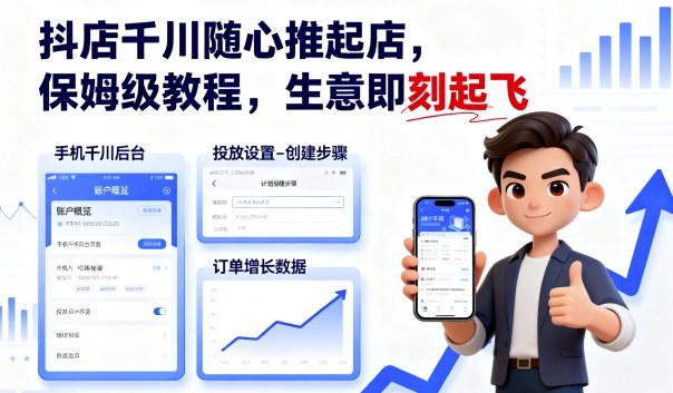 抖店千川随心推起店，保姆级教程，生意即刻起飞-87创业网