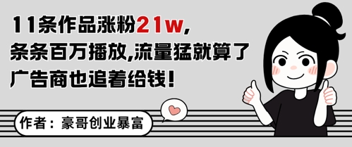 11条作品涨粉21W，条条百W播放，流量猛就算了，广告商也追着给钱-87创业网