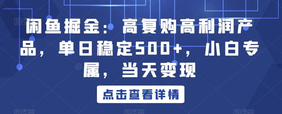 闲鱼掘金：高复购高利润产品，单日稳定500+，小白专属，当天变现-87创业网