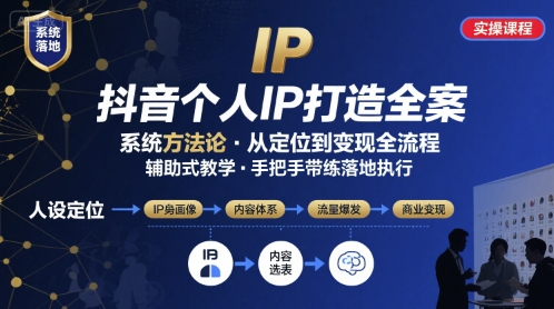 抖音个人IP系统落地实操大课，实操课程，辅助落地-87创业网