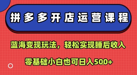 拼多多开店运营课程：蓝海变现玩法，轻松实现睡后收入，零基础小白也可日入5张-87创业网