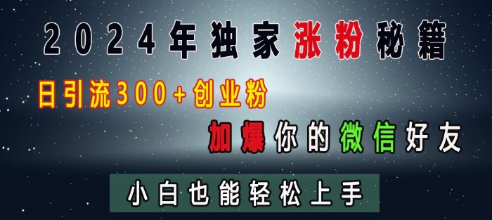 2024年独家涨粉秘籍，日引流300+创业粉，加爆你的微信好友，小白也能轻松上手-87创业网