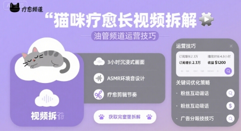 猫咪疗愈长视频拆解 &油管频道运营技巧-87创业网