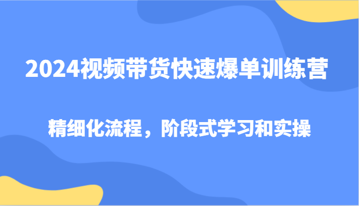 2024视频带货快速爆单训练营，精细化流程，阶段式学习和实操-87创业网