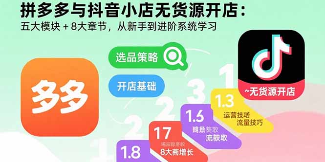 拼多多与抖音小店无货源开店：五大模块+8大章节，从新手到进阶系统学习-87创业网