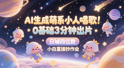 AI生成萌系小人唱歌，0基础3分钟出片，28个作品涨粉8.9W，单条最高19W赞，日入四位数，小白直接抄作业-87创业网