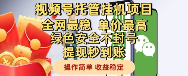 视频号托管挂G项目全网最稳，单价最高，绿色安全不封号提现秒到账，操作简单，收益稳定【揭秘】-87创业网