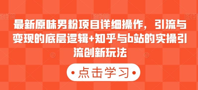 最新原味男粉项目详细操作，引流与变现的底层逻辑+知乎与b站的实操引流创新玩法-87创业网