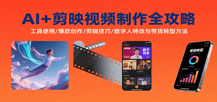 AI+剪映视频制作全攻略：工具使用/爆款创作/剪辑技巧/数字人特效与带货转型方法-87创业网
