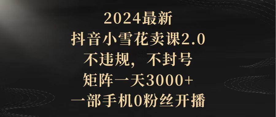 (9639期)2024最新抖音小雪花卖课2.0 不违规 不封号 矩阵一天3000+一部手机0粉丝开播-87创业网