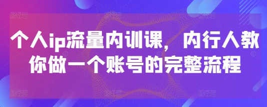 个人ip流量内训课，内行人教你做一个账号的完整流程-87创业网