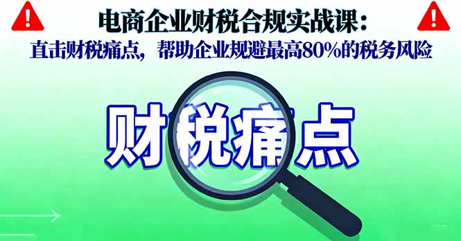 电商企业财税合规实战课，直击财税痛点，帮助企业规避最高80%的税务风险-87创业网