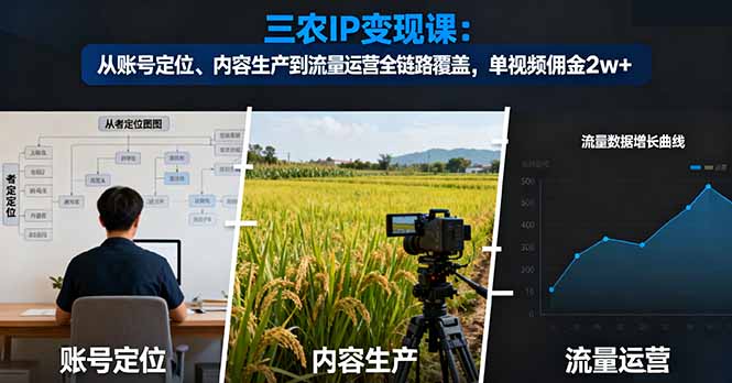 三农IP变现课：从账号定位、内容生产到流量运营全链路覆盖，单视频佣金2w+-87创业网