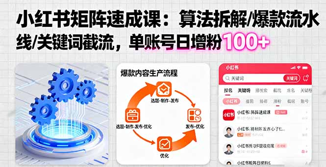 小红书矩阵起号速成课：算法拆解/爆款流水线/关键词截流 单账号日增粉100+-87创业网